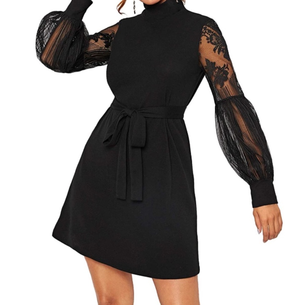Romwe Mesh Bishop Sleeve Dress